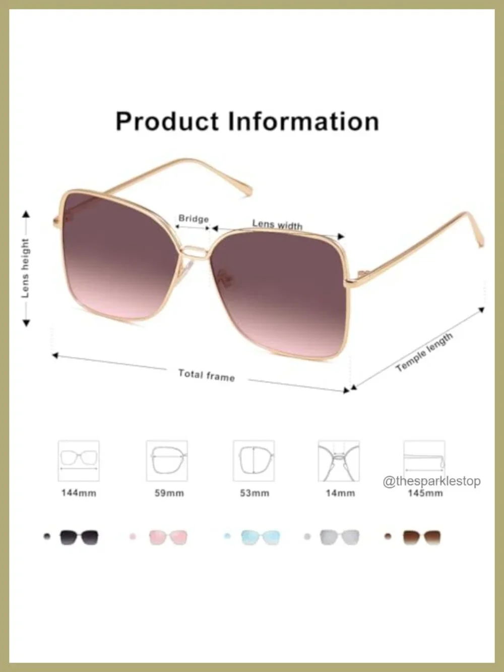 Oversized Square Sunglasses Metal Frame UV400 Protection for Women Men